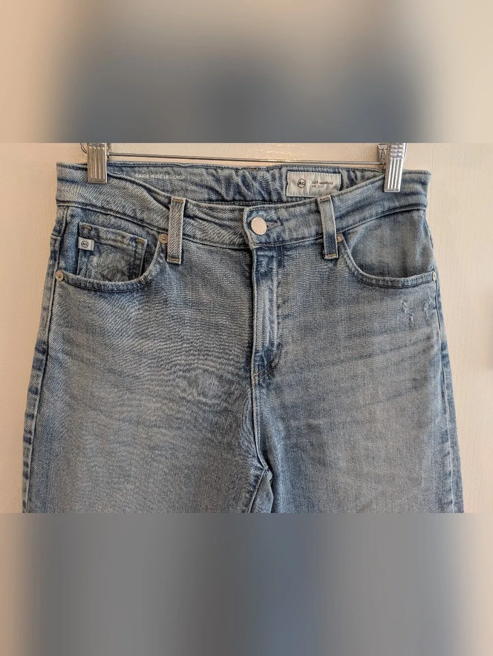 AG Saige Wide Leg Crop High Rise Jeans Eclipsed Blue Light Wash Denim Size 25